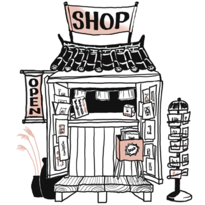 Sofie Fribo Art Shop — illustrated storefront